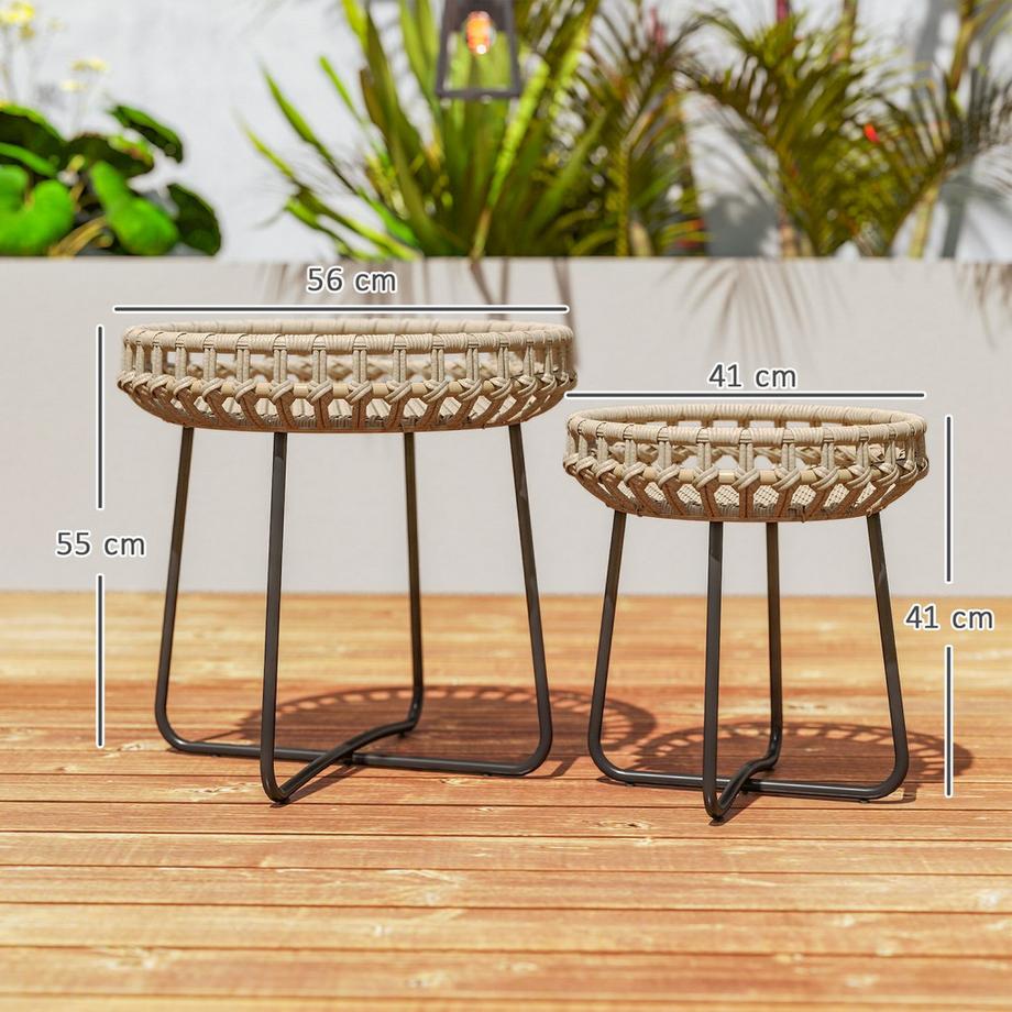 Northio 2er Set Beistelltisch Polyrattan Ø60/41 cm rund wetterfest Gartentisch mit X-Beine Verstellbare Fußpads Outdoor Balkontisch Couchtisch Gartenmöbel für Garten, Balkon Braun |  
