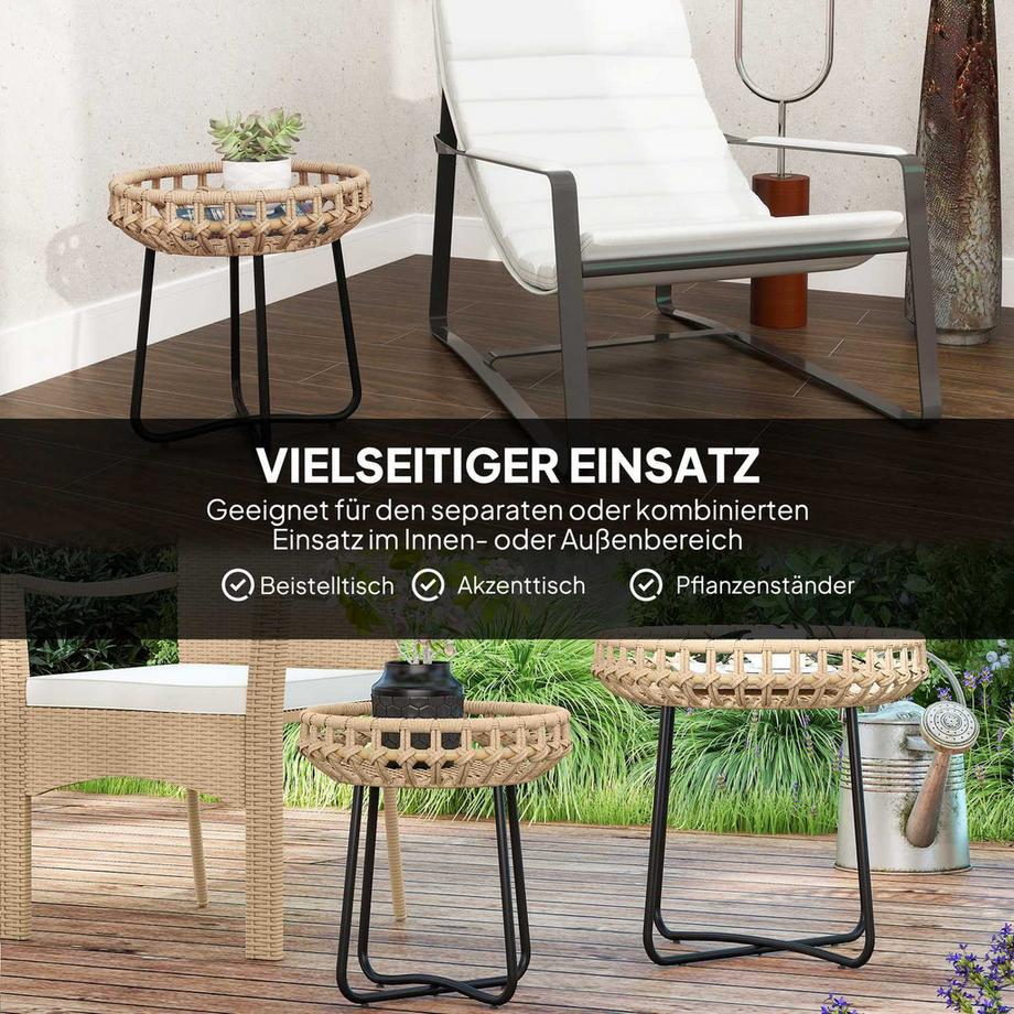 Northio 2er Set Beistelltisch Polyrattan Ø60/41 cm rund wetterfest Gartentisch mit X-Beine Verstellbare Fußpads Outdoor Balkontisch Couchtisch Gartenmöbel für Garten, Balkon Braun |  