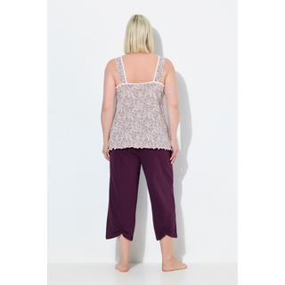 Ulla Popken Pigiama smanicato con stampa a rose e pantaloni 3/4  