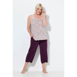 Ulla Popken Pigiama smanicato con stampa a rose e pantaloni 3/4  