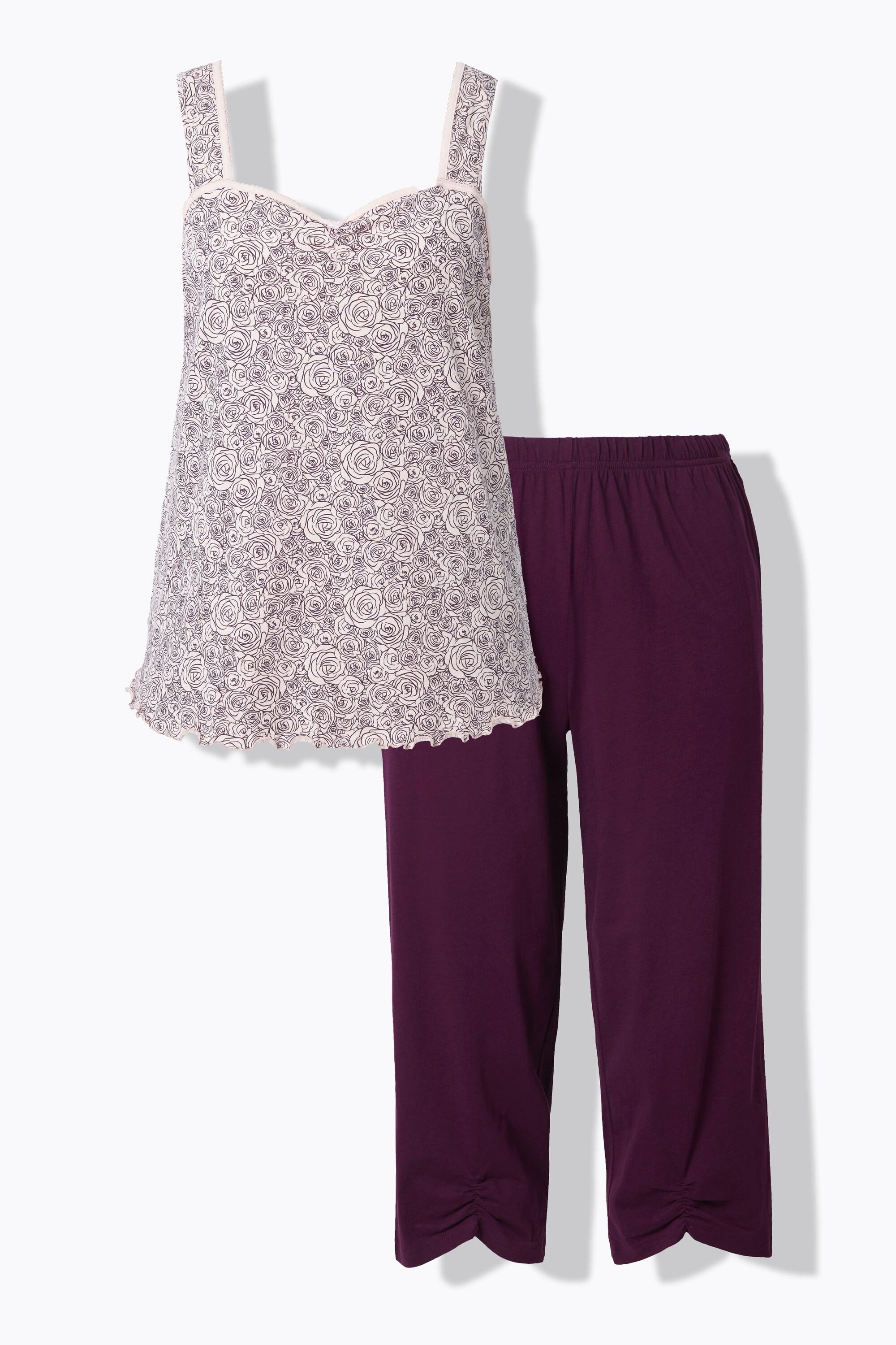 Ulla Popken Pigiama smanicato con stampa a rose e pantaloni 3/4  