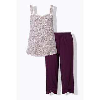 Ulla Popken Pigiama smanicato con stampa a rose e pantaloni 3/4  