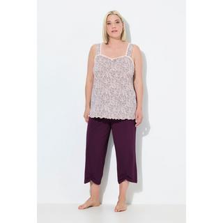 Ulla Popken Pigiama smanicato con stampa a rose e pantaloni 3/4  