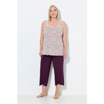 Pigiama con rose, top smanicato, arricciatura, pantaloni a 3/4 e tasche