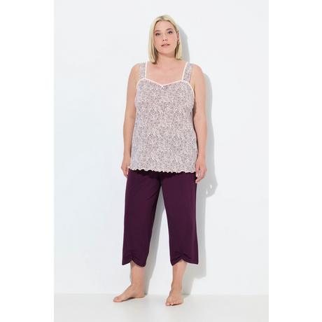 Ulla Popken Pigiama smanicato con stampa a rose e pantaloni 3/4  