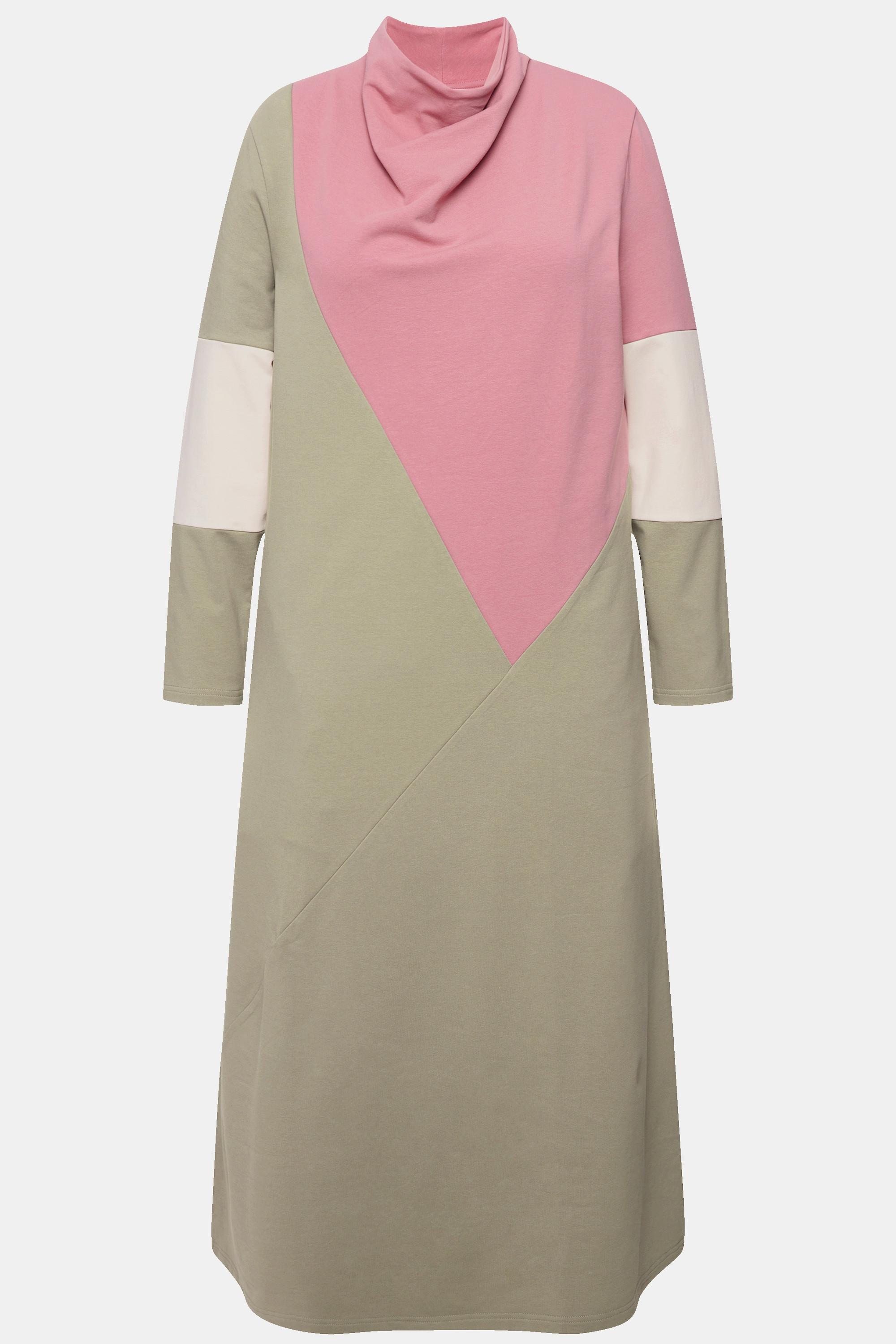 Ulla Popken Abito Felpa Scollo a Cascata Maniche Lunghe Cotone Biologico  