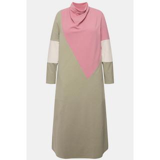 Ulla Popken Abito Felpa Scollo a Cascata Maniche Lunghe Cotone Biologico  