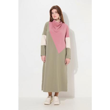 Ulla Popken Abito Felpa Scollo a Cascata Maniche Lunghe Cotone Biologico  