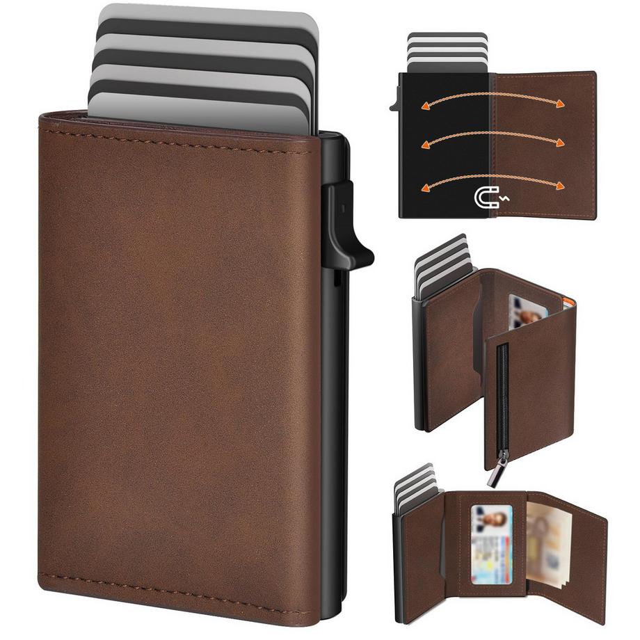 Porte-cartes, portefeuille fin avec fermeture magnétique et pochette à monnaie, portefeuille intelligent pop-up en fibre de carbone et étui à cartes de crédit pour 9 à 14 cartes