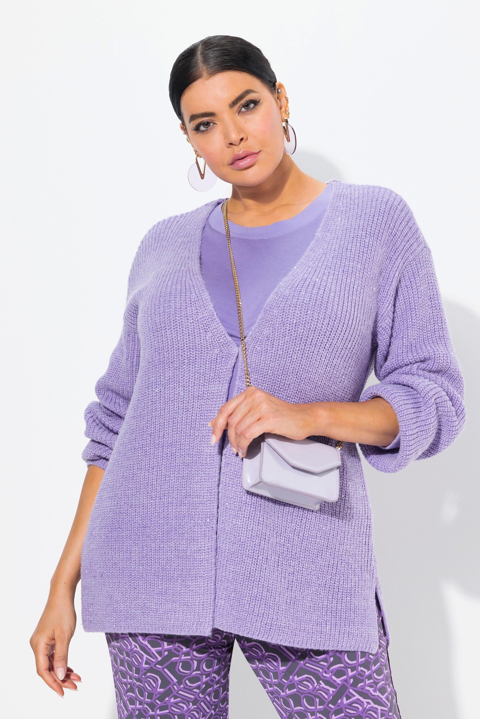 Ulla Popken Oversized Pailletten Rippstrick Cardigan  