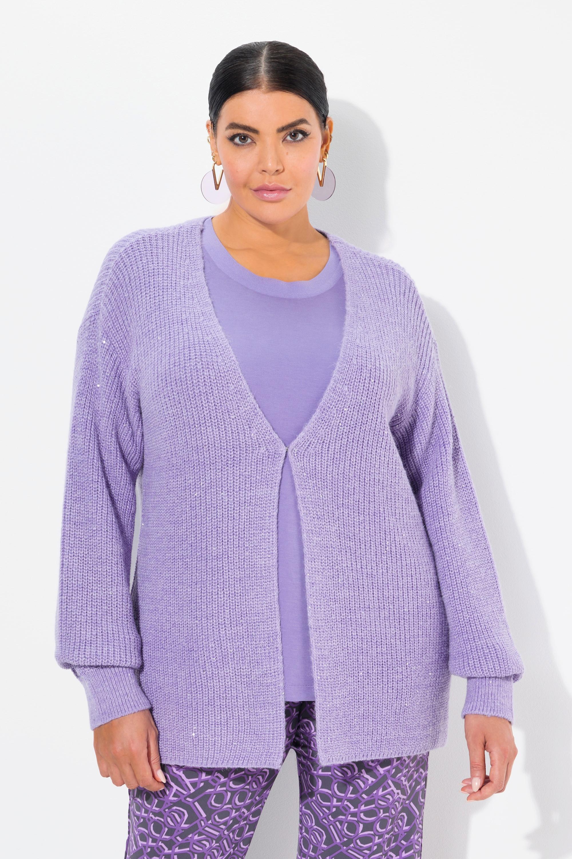 Ulla Popken Oversized Pailletten Rippstrick Cardigan  