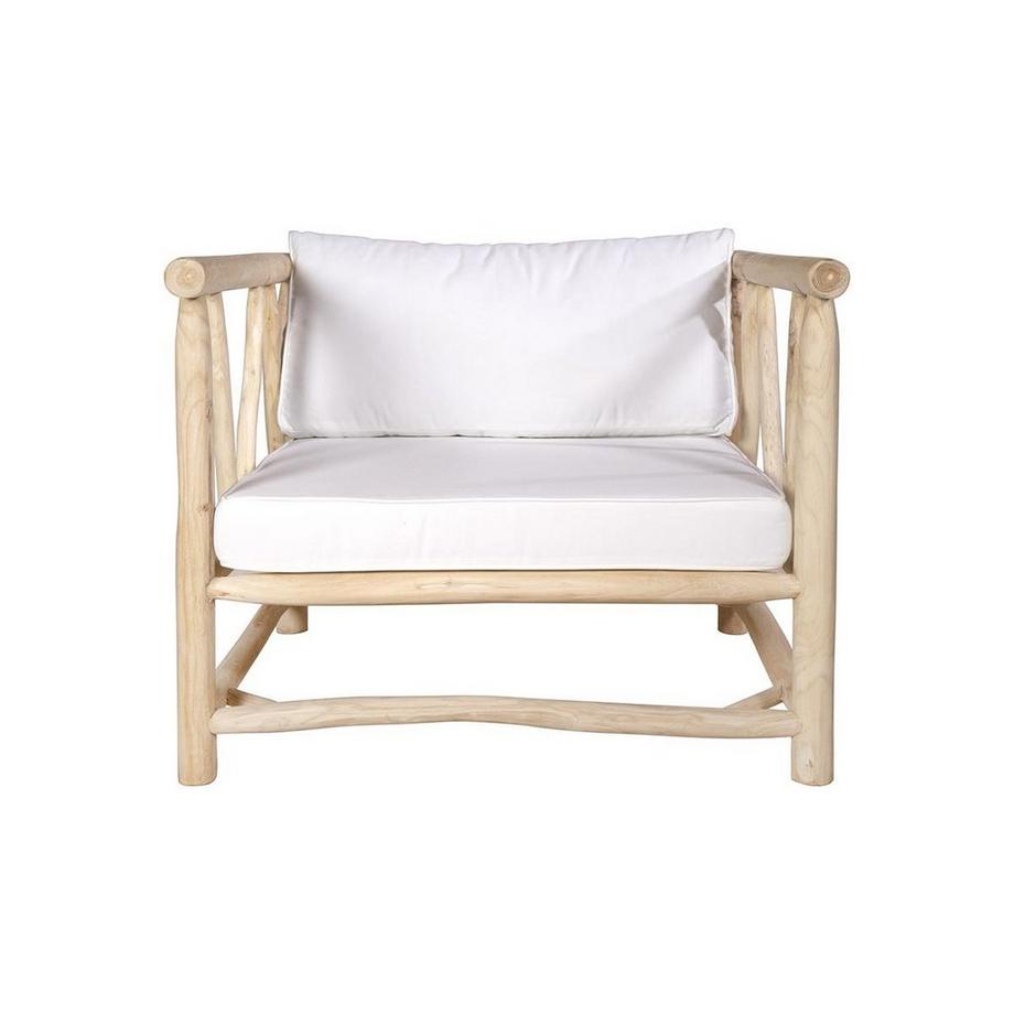 Vente-unique Salon de jardin en bois : un canapé 3 places + 2 fauteuils + 2 tables basses - Teck clair et blanc - TULUM de MYLIA  
