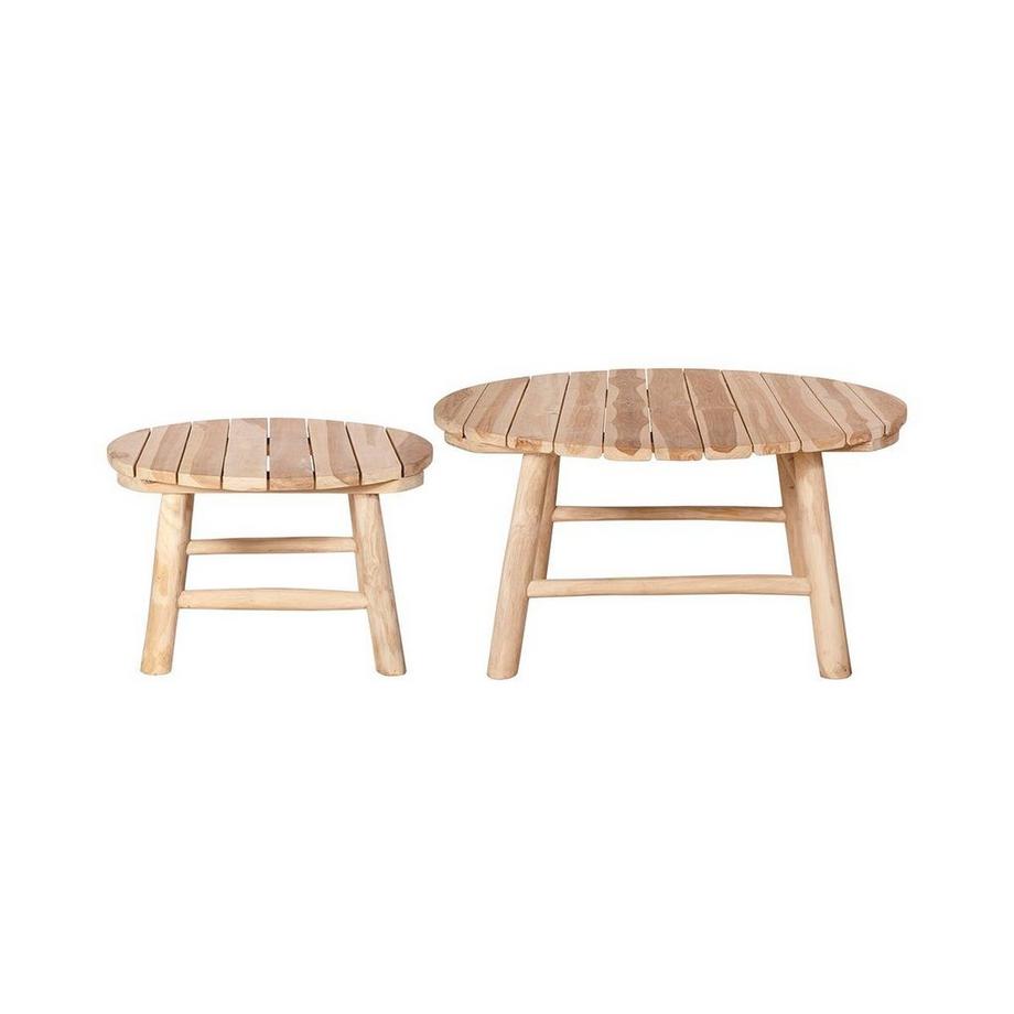Vente-unique Salon de jardin en bois : un canapé 3 places + 2 fauteuils + 2 tables basses - Teck clair et blanc - TULUM de MYLIA  