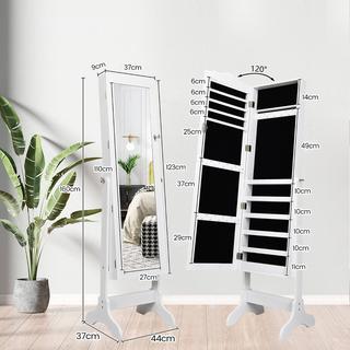 B2X Abschließbarer Schmuckschrank Stehendes Design mit verstellbarem Winkel mit Ganzkörperspiegel 45 x 37 x 160 cm Weiß  