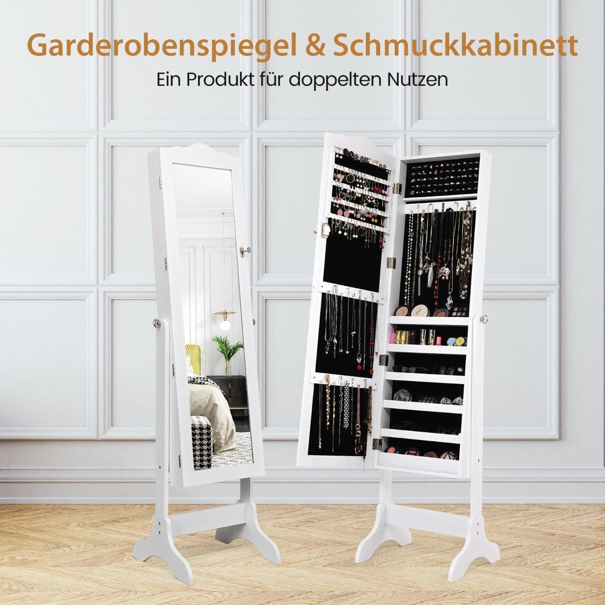 B2X Abschließbarer Schmuckschrank Stehendes Design mit verstellbarem Winkel mit Ganzkörperspiegel 45 x 37 x 160 cm Weiß  