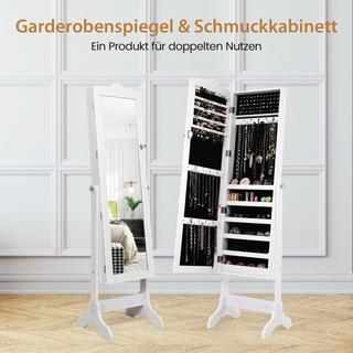 B2X Abschließbarer Schmuckschrank Stehendes Design mit verstellbarem Winkel mit Ganzkörperspiegel 45 x 37 x 160 cm Weiß  