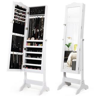B2X Abschließbarer Schmuckschrank Stehendes Design mit verstellbarem Winkel mit Ganzkörperspiegel 45 x 37 x 160 cm Weiß  