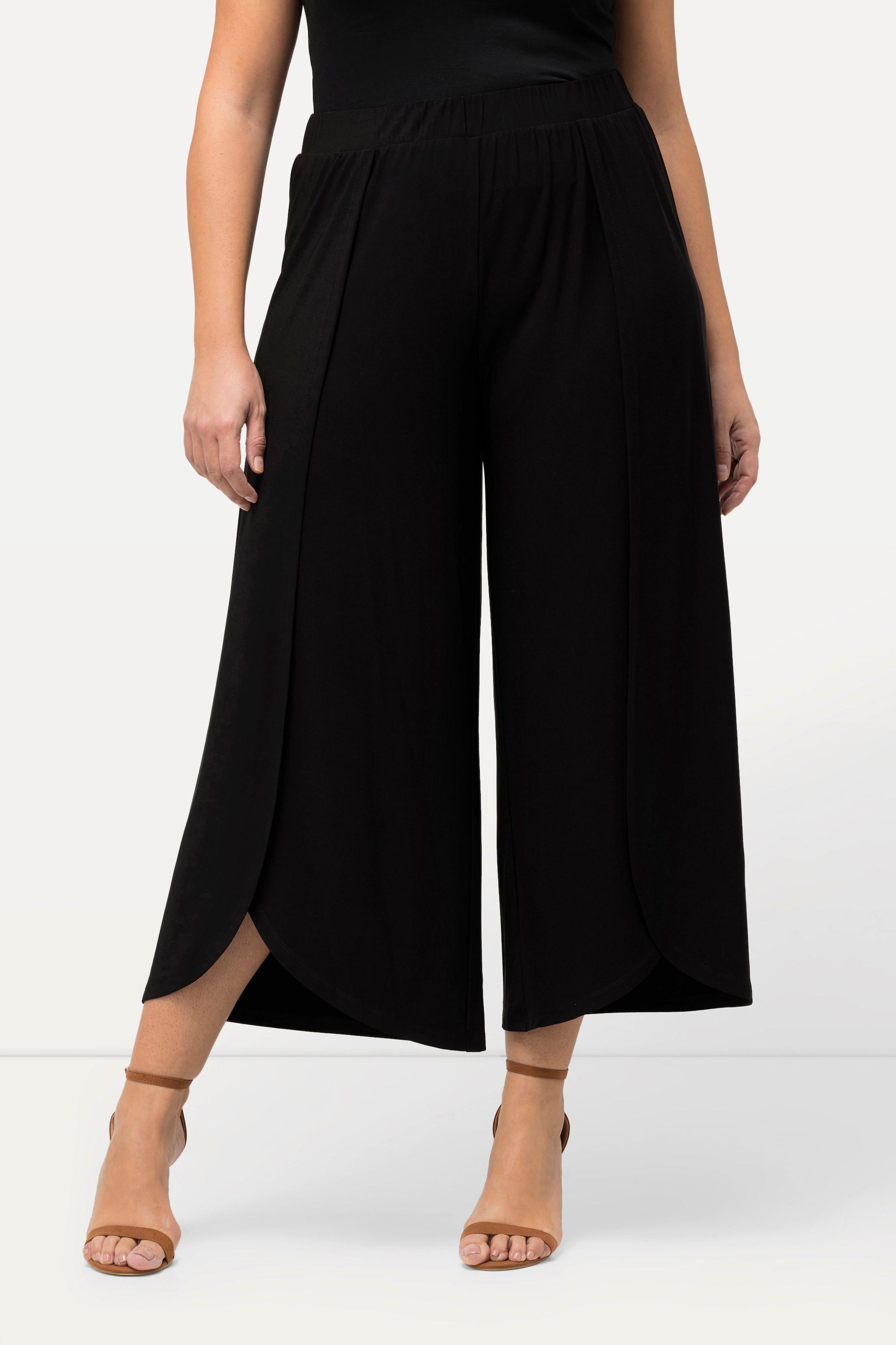 Ulla Popken  Pantalon en jersey, jambe large avec fente, taille élastique 