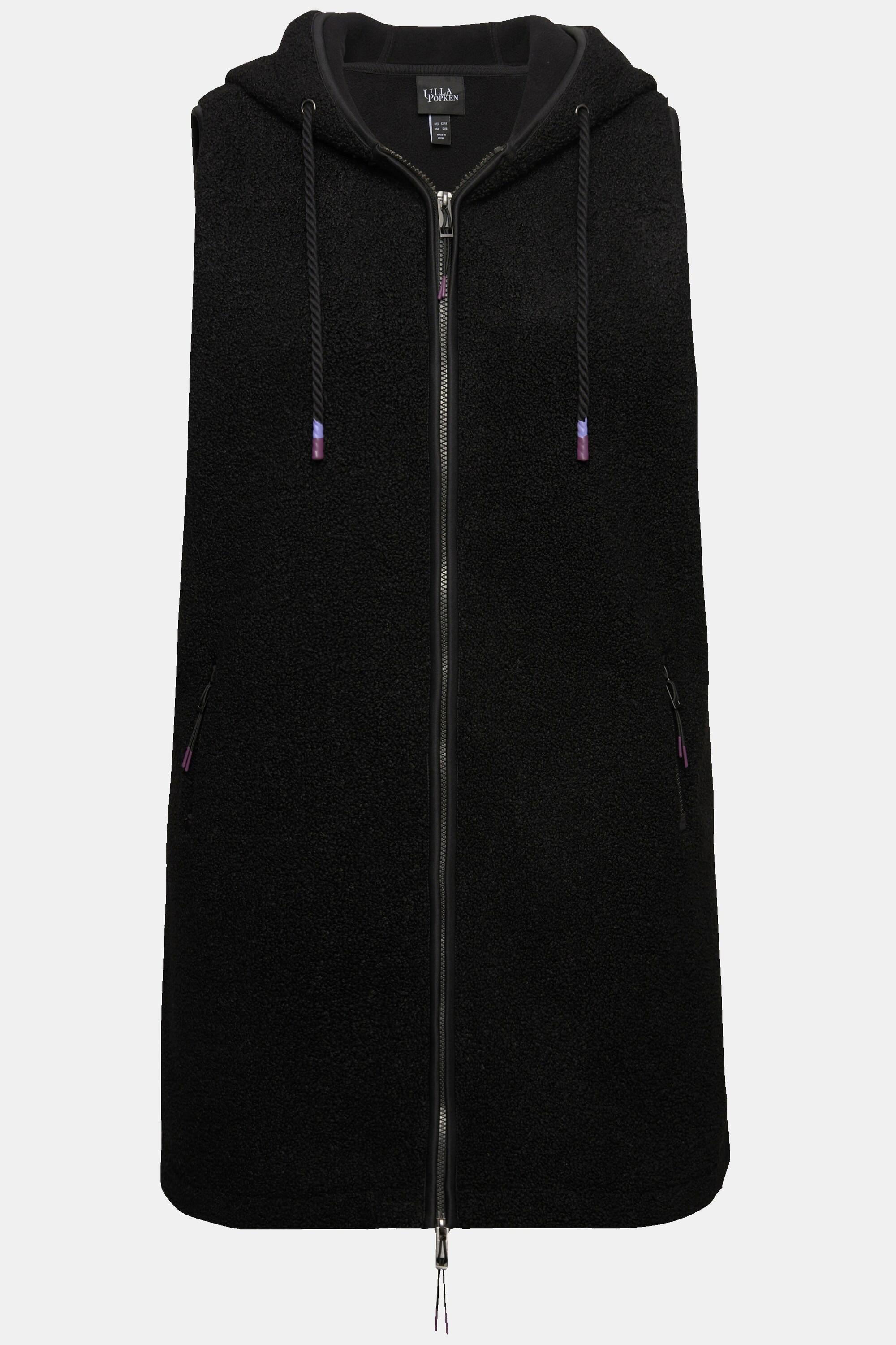 Ulla Popken Gilet Lungo Teddy Cappuccio Cerniera Doppio Cursore  