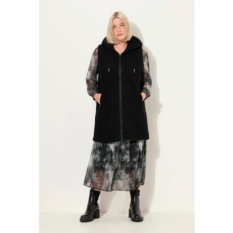 Ulla Popken Gilet Lungo Teddy Cappuccio Cerniera Doppio Cursore  