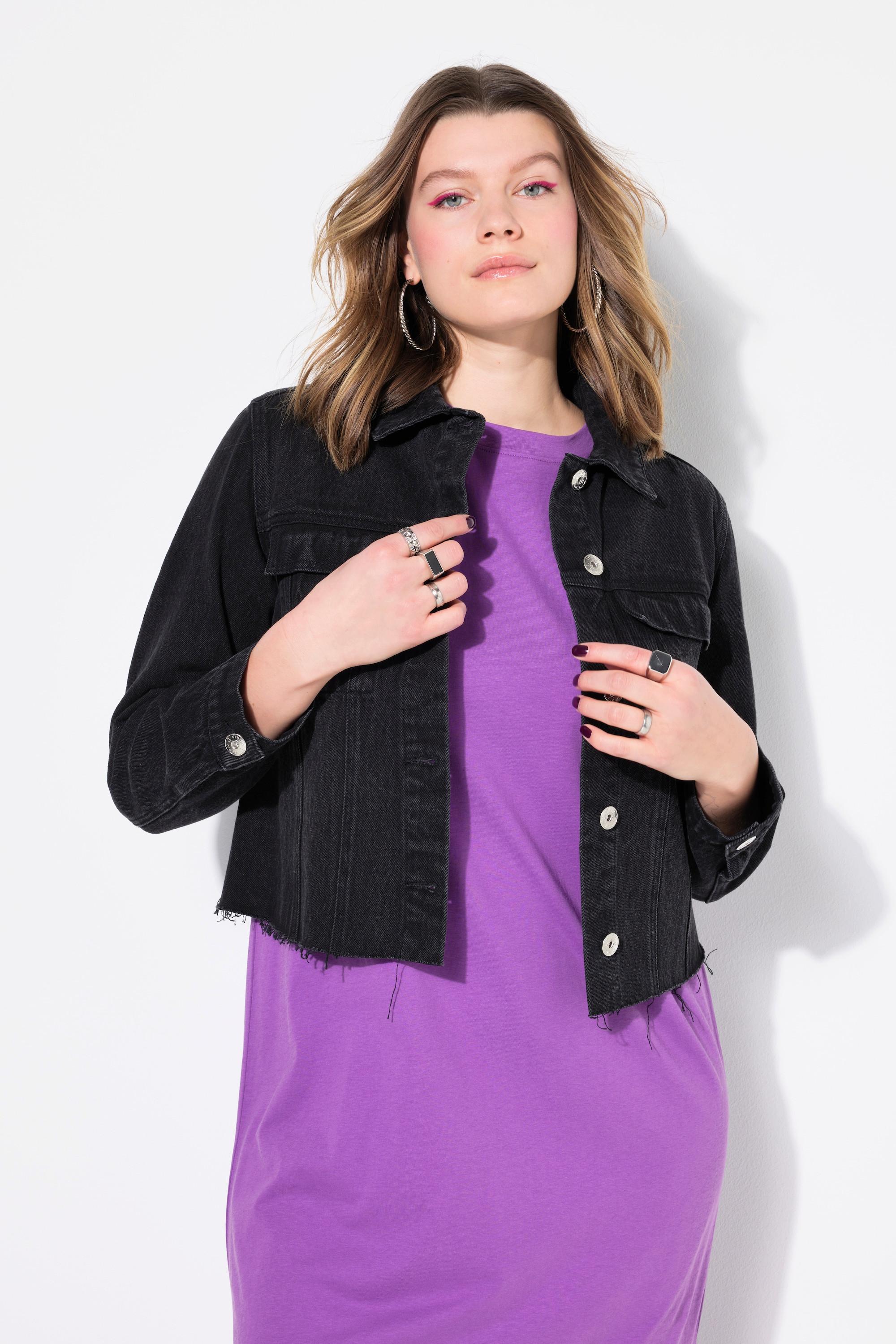 Studio Untold Giacca di Jeans Corta con Orlo Tagliato  