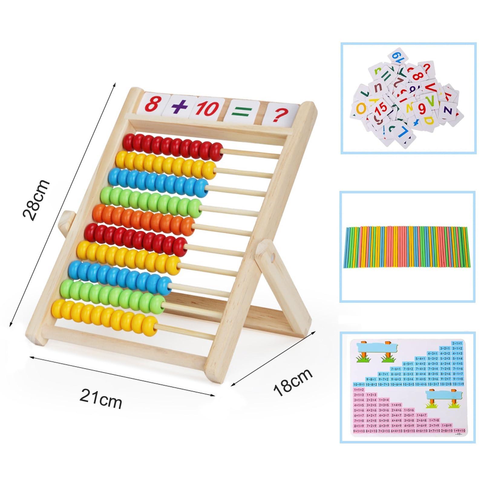 Activity-board  Rechenschieber, Grundschulabakus für Kinder zum Zählen und Rechnen, Rechenschieber aus Holz mit 100 Perlen, 100 Zählstäbchen, Zahlen-Alphabet-Karten, Lernspielzeug für Kinder 