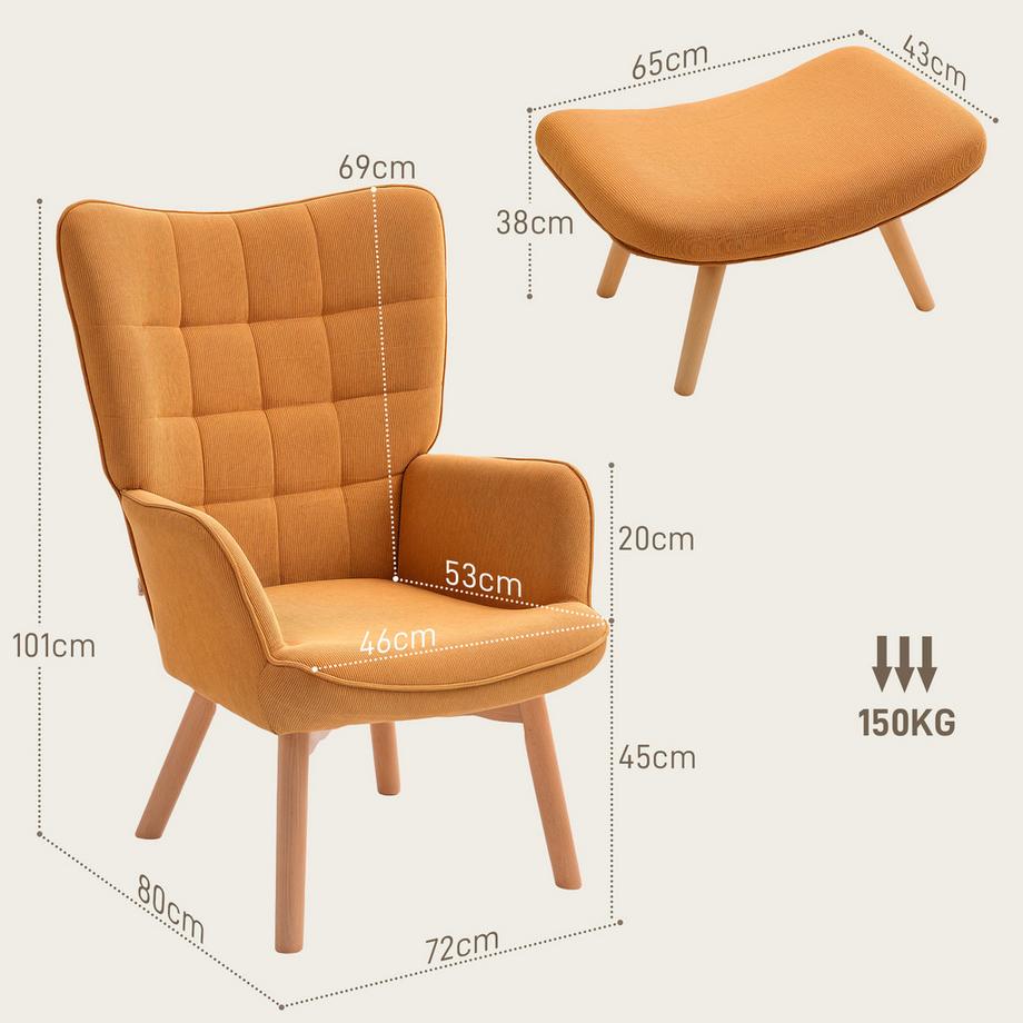 HOMCOM Ohrensessel mit Hocker  