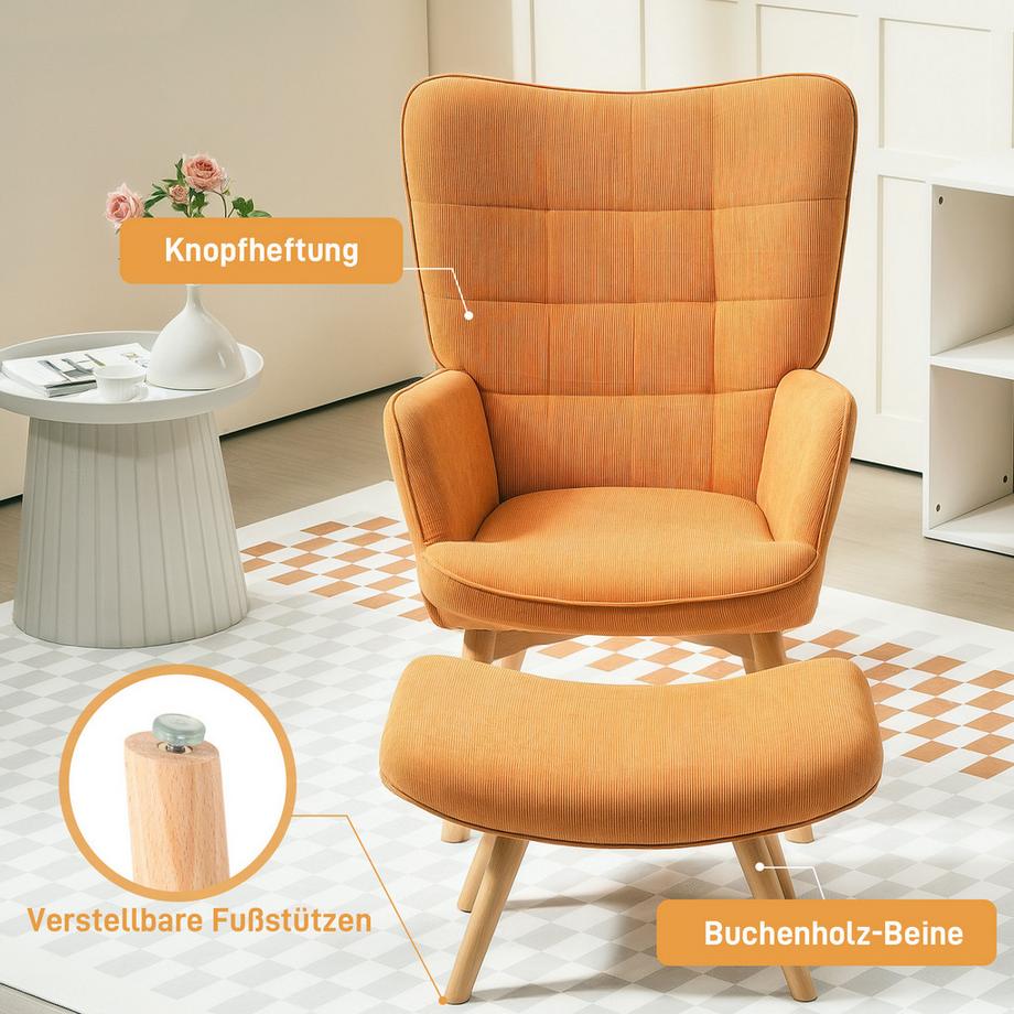 HOMCOM Ohrensessel mit Hocker  