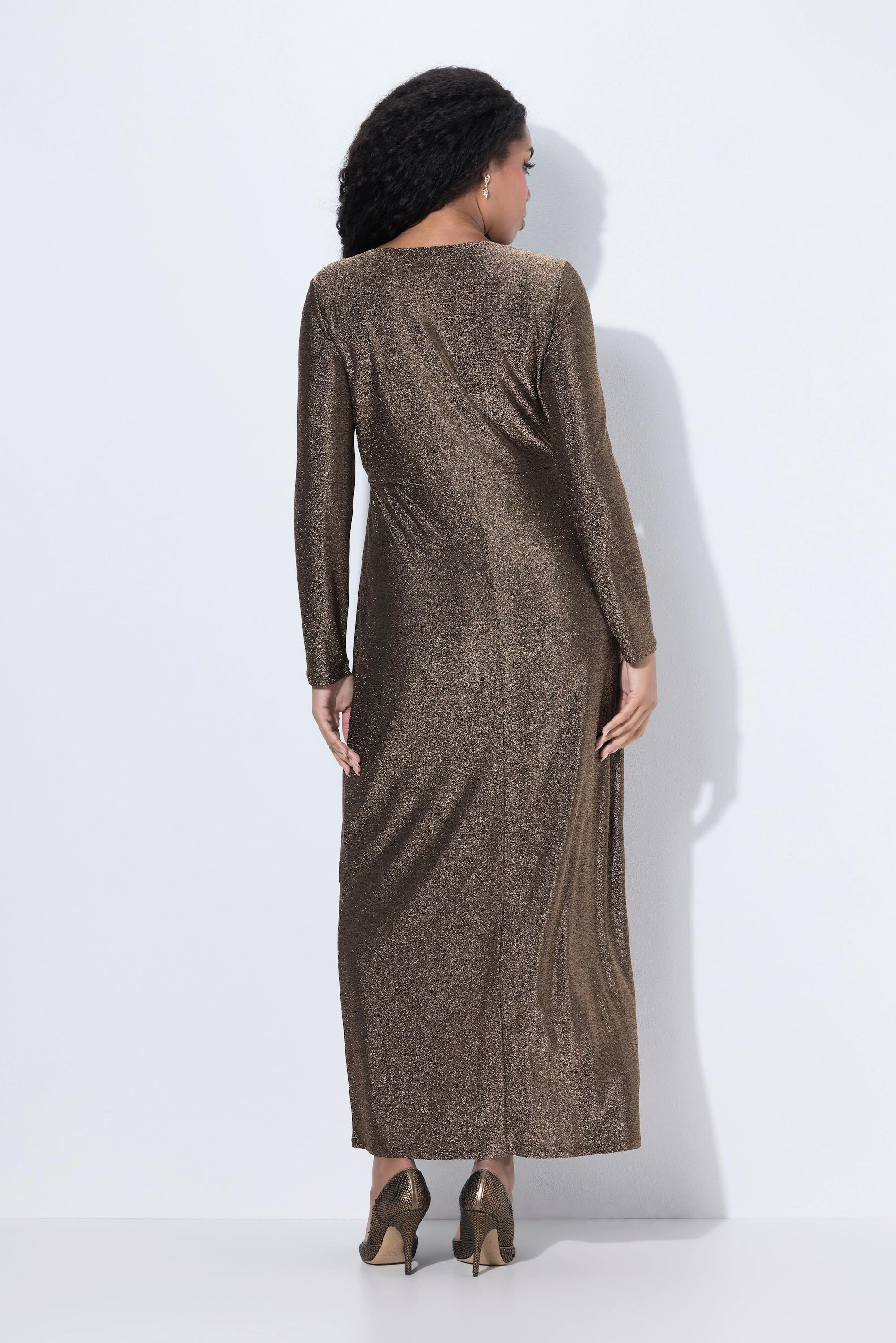 Ulla Popken Glitter Wickeleffekt V-Ausschnitt Langarm Maxikleid  