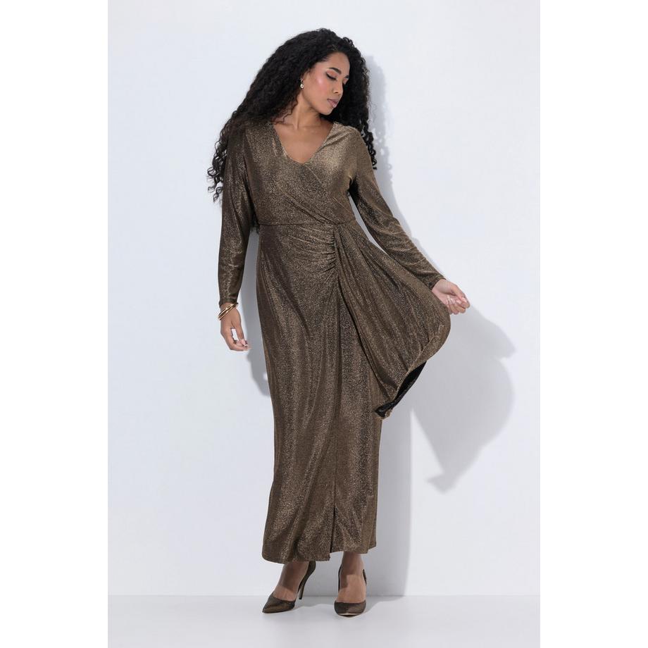 Ulla Popken Robe Maxi Paillettes Effet Cache-cœur Col V Manches Longues  