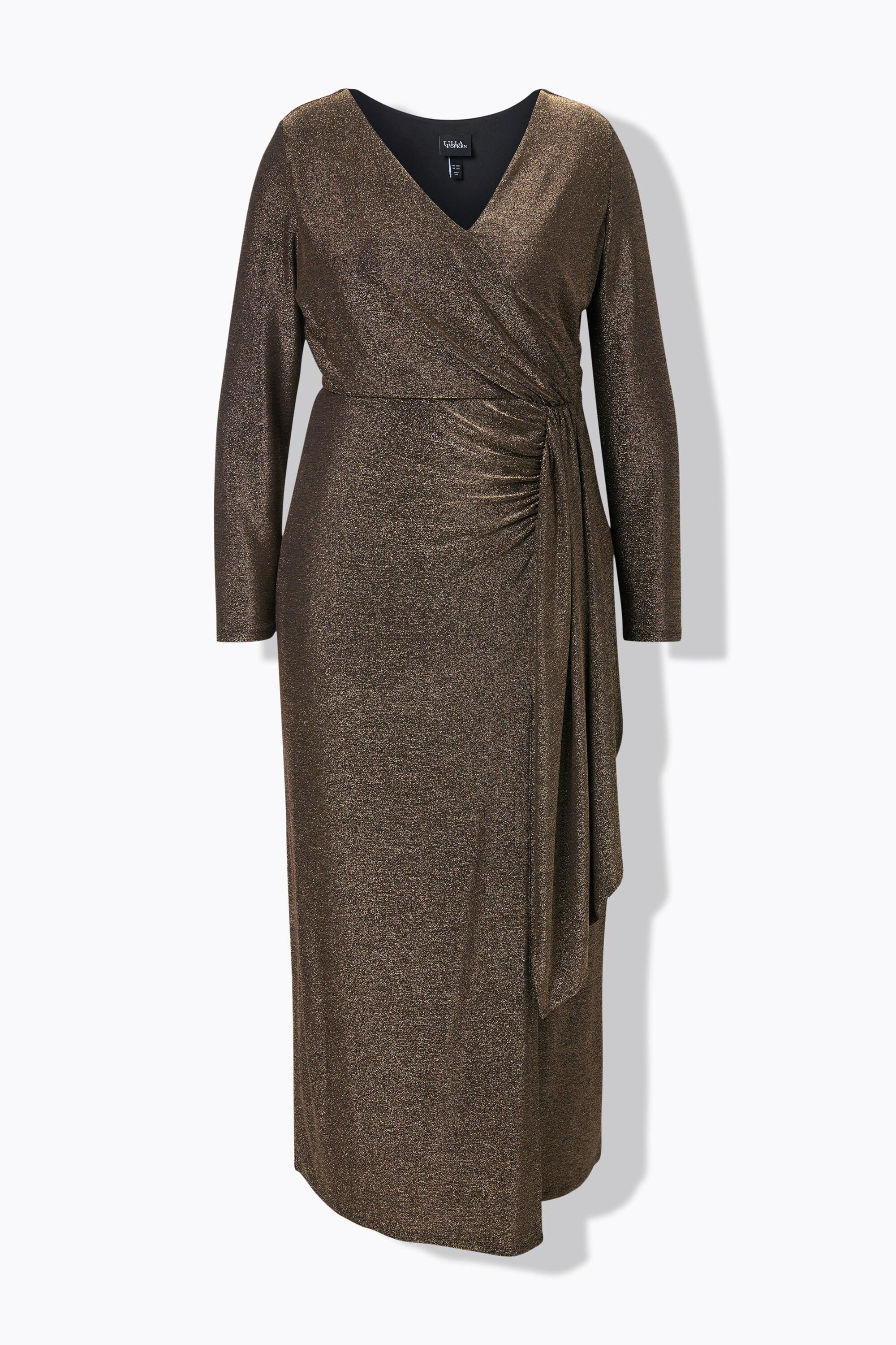 Ulla Popken Glitter Wickeleffekt V-Ausschnitt Langarm Maxikleid  