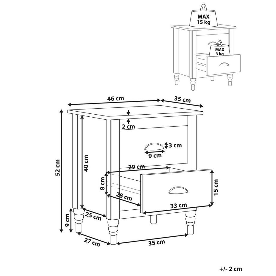 Beliani Comodino 2 cassetti en Legno di pino Retrò SHILLINGTON  
