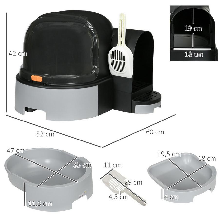 Northio  Katzenhaus Katzentoilette 2 herausziehbare Bodenwannen Haube Schaufel für Katzen bis 4kg Grau 52x60x42cm 