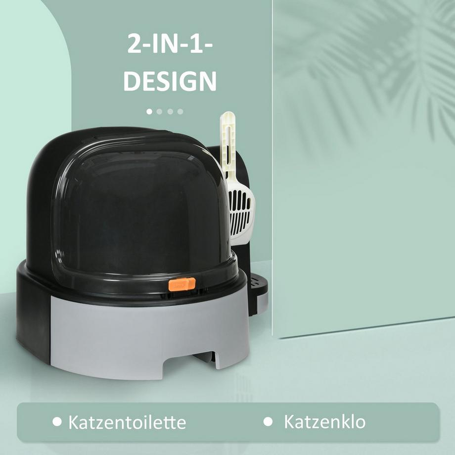 Northio  Katzenhaus Katzentoilette 2 herausziehbare Bodenwannen Haube Schaufel für Katzen bis 4kg Grau 52x60x42cm 