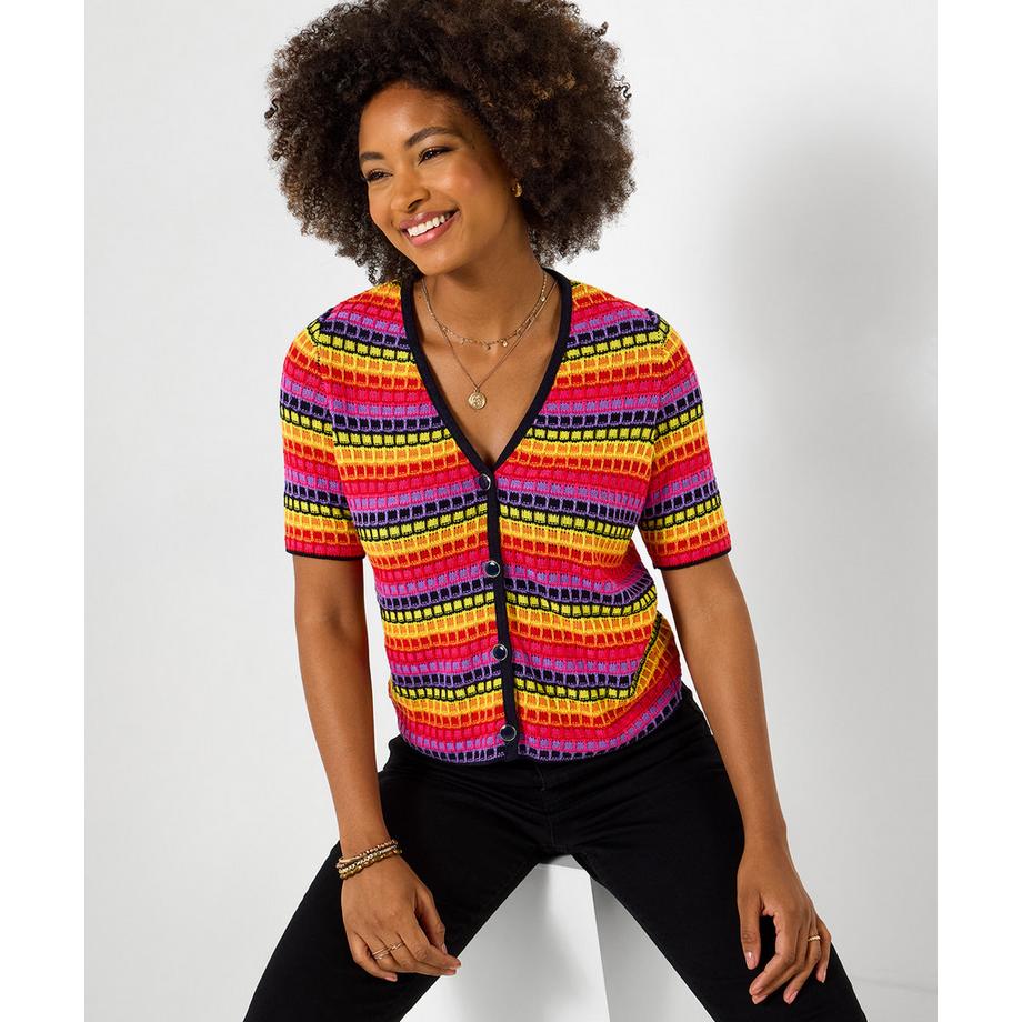 Kurzarm-Strickjacke mit Streifenmuster