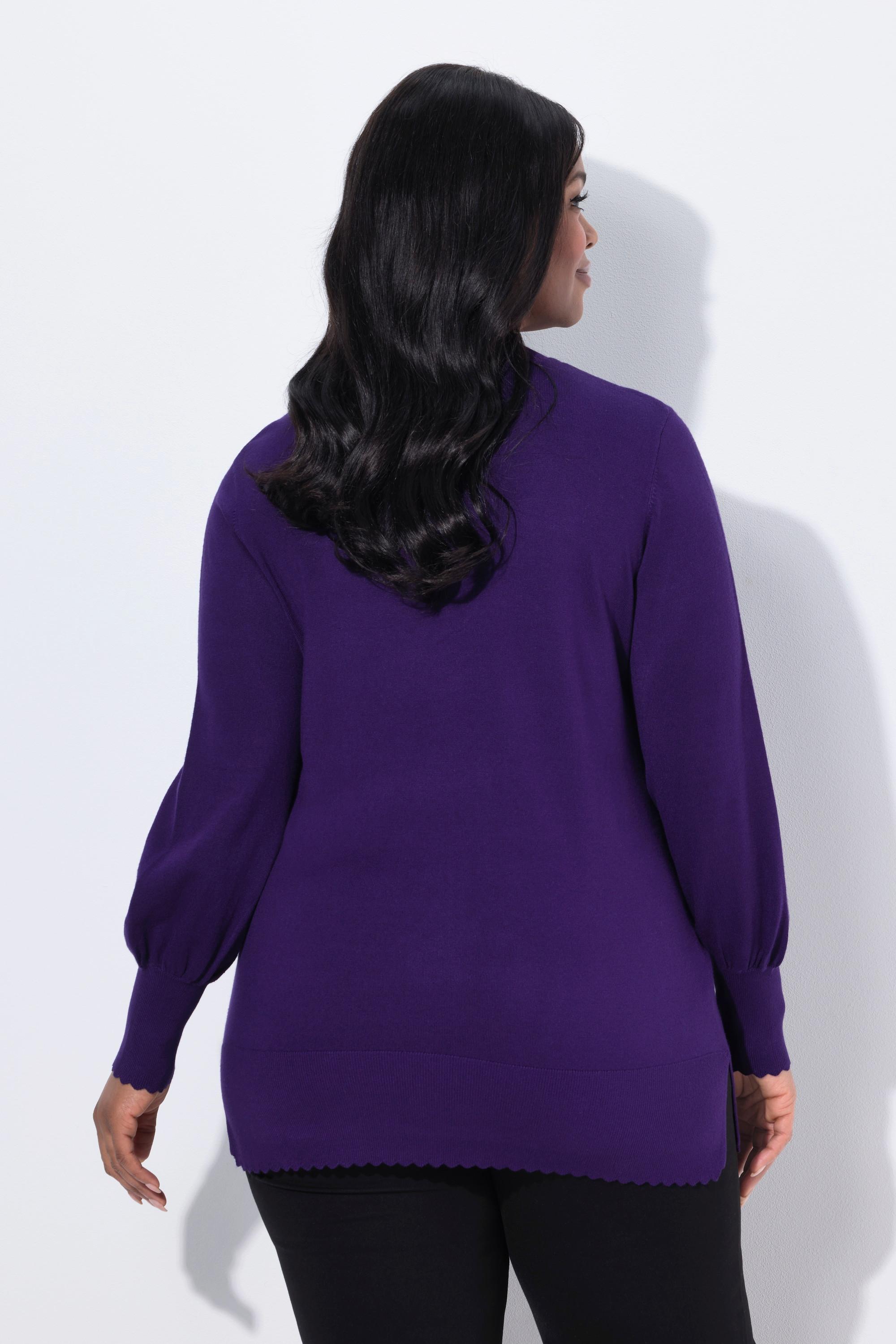 Ulla Popken Pull Bord Dentelé Col Montant Manches Longues  