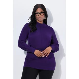 Ulla Popken Pull Bord Dentelé Col Montant Manches Longues  