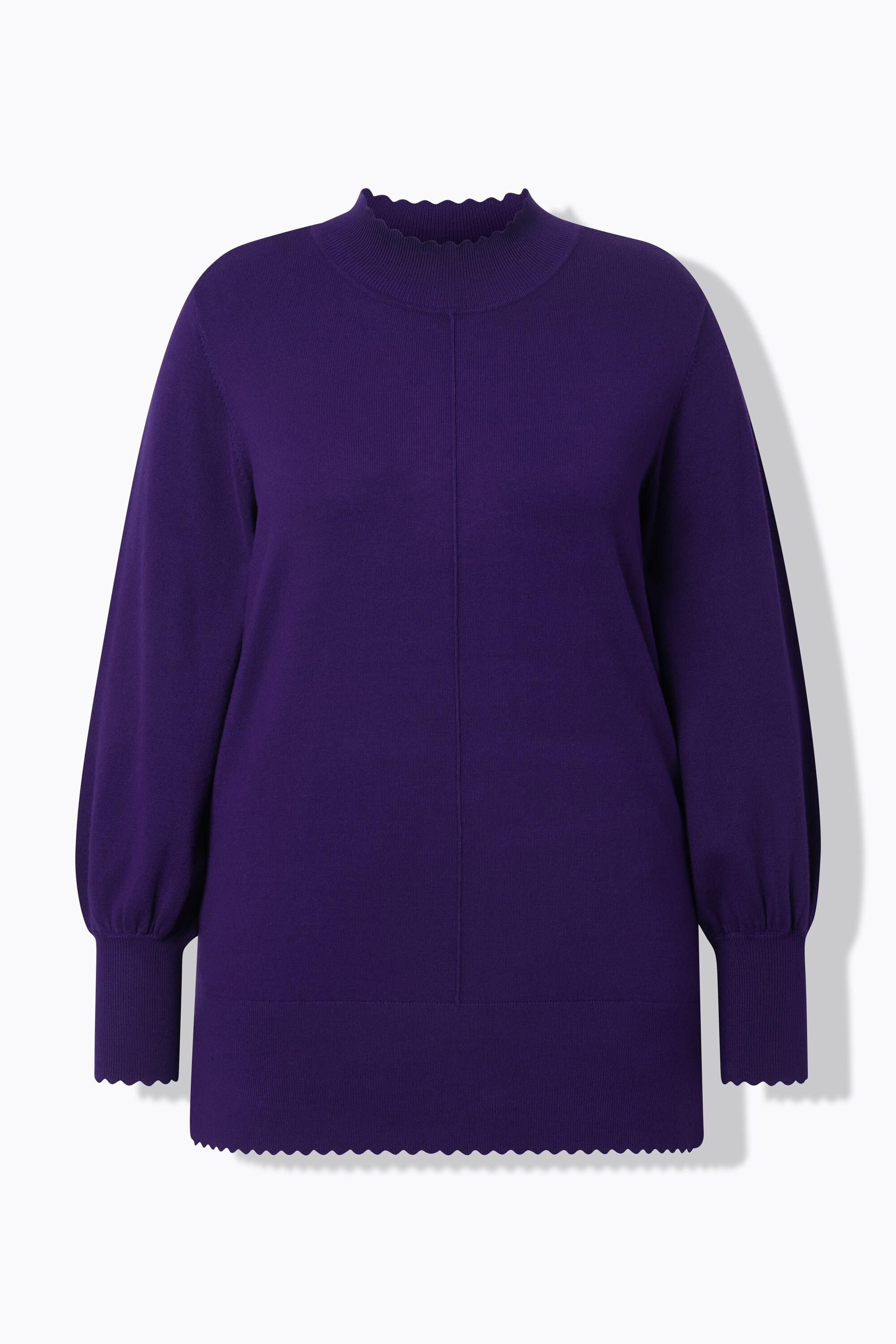 Ulla Popken Pull Bord Dentelé Col Montant Manches Longues  