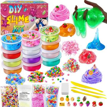 12 Tassen DIY Slime Kit Slime Making Kit Crystal Clear Slime Glow mit Add-Ins Schaumstoffkugeln Charms Slime Party Favors Geschenk Spielzeug für Kinder