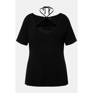 Ulla Popken  T-shirt slim in tessuto mesh con scollo a V e mezze maniche raglan 