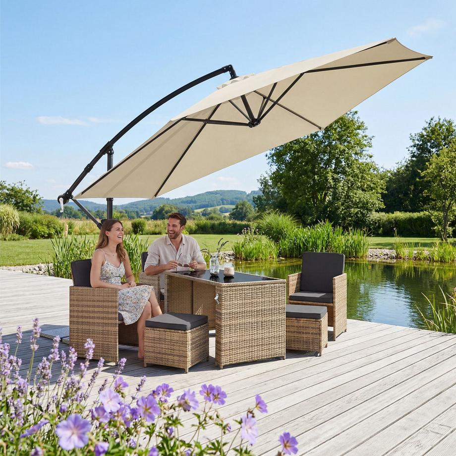 Tectake Ampelschirm Artemis, 360° drehbar, wasserabweisend, stufenlos verstellbare Neigung mit Doppeldach  