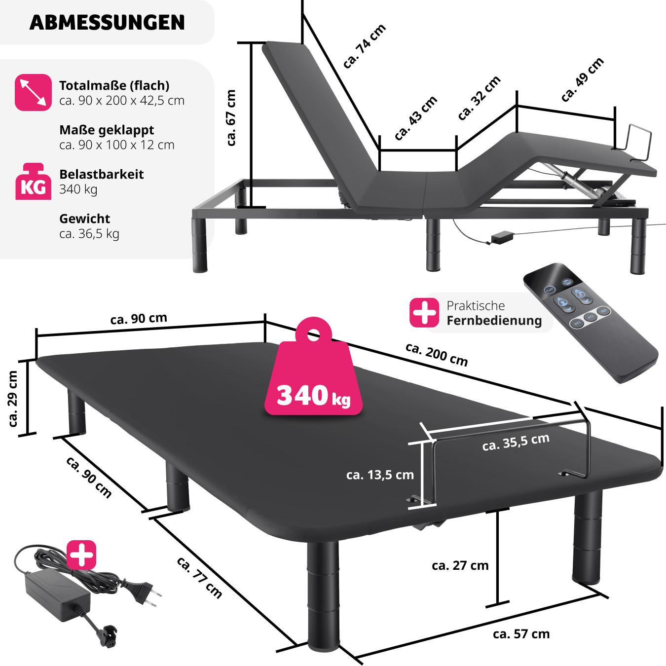 Tectake Intelaiatura letto con doghe regolabili elettricamente Comfort Easy Flex  