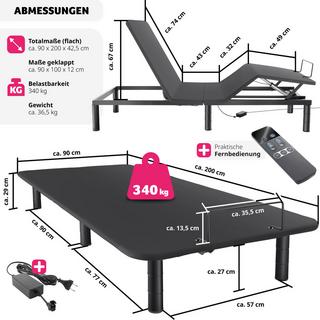 Tectake Bettgestell mit elektrisch verstellbarem Lattenrost Comfort Easy Flex  