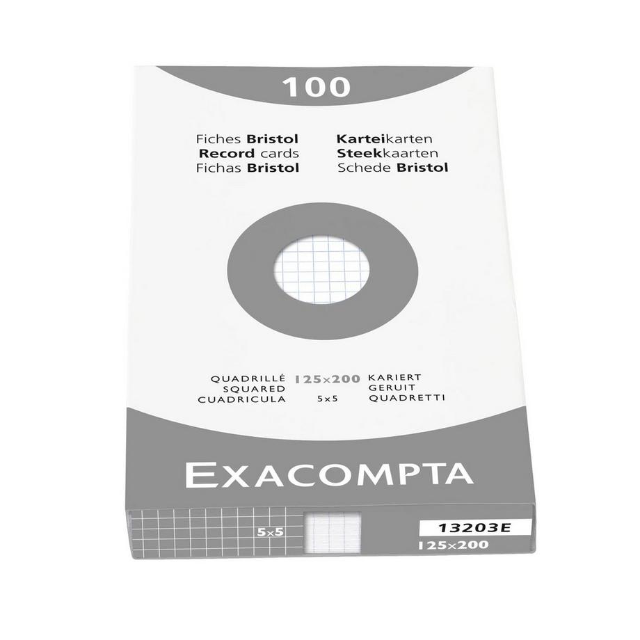 Exacompta Confezione 100 cartoncini bristol bianco a quadretti non perforati 125x200mm - x 12  