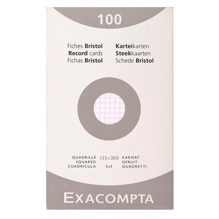Exacompta Confezione 100 cartoncini bristol bianco a quadretti non perforati 125x200mm - x 12  