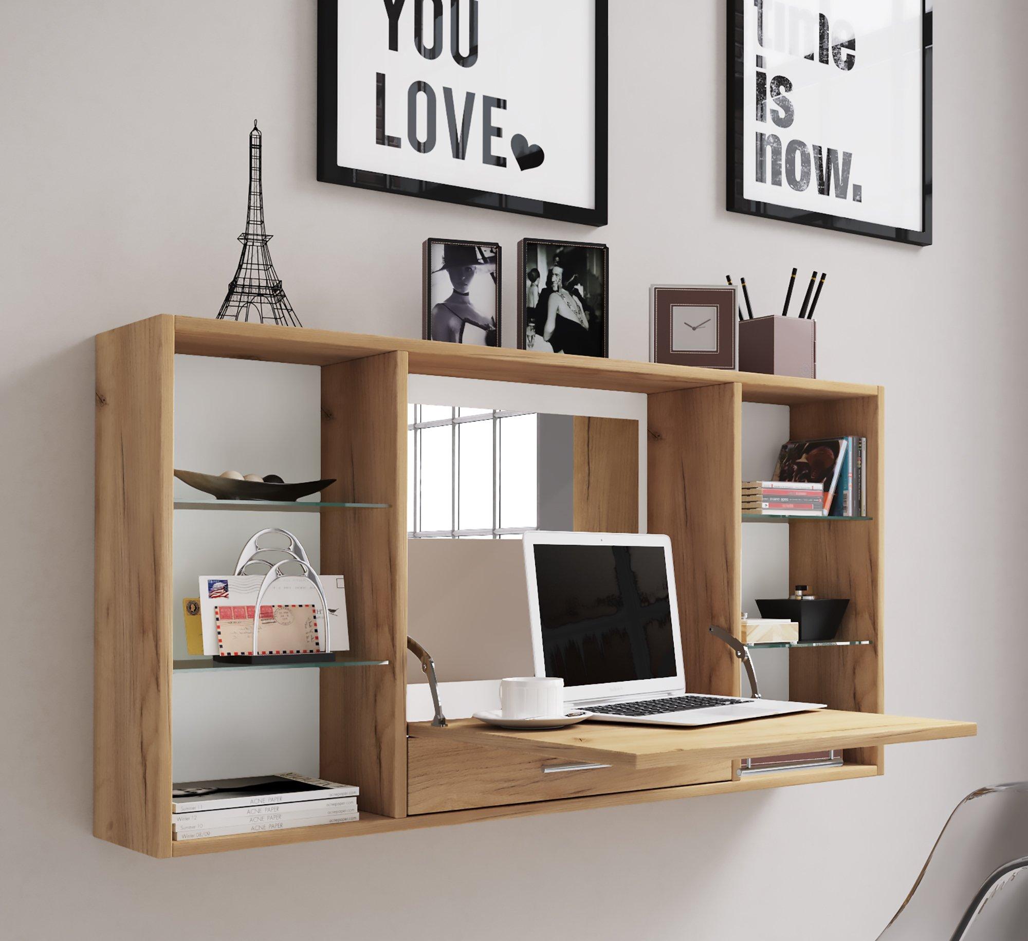 VCM Frisiertisch | Wandtisch mit ausklappbarer Fläche | Maße H. 60 x B. 115 x T. 20 cm | Schminkschrank mit Schublade | Schminktisch - Teala  