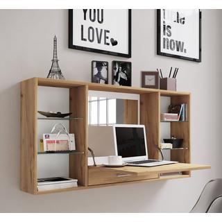 VCM Frisiertisch | Wandtisch mit ausklappbarer Fläche | Maße H. 60 x B. 115 x T. 20 cm | Schminkschrank mit Schublade | Schminktisch - Teala  