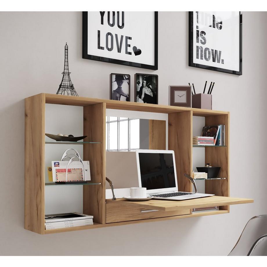 VCM Frisiertisch | Wandtisch mit ausklappbarer Fläche | Maße H. 60 x B. 115 x T. 20 cm | Schminkschrank mit Schublade | Schminktisch - Teala  