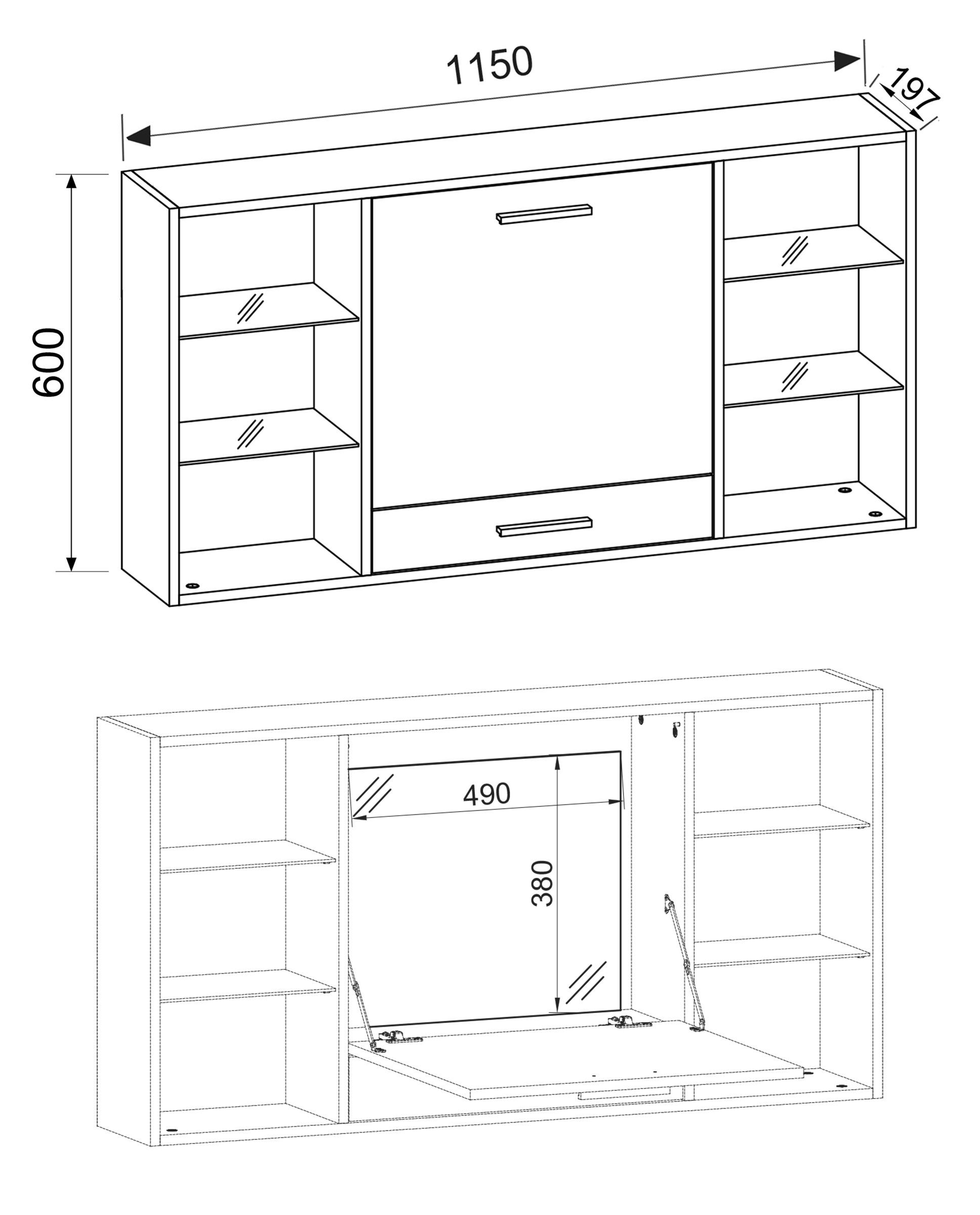 VCM Frisiertisch | Wandtisch mit ausklappbarer Fläche | Maße H. 60 x B. 115 x T. 20 cm | Schminkschrank mit Schublade | Schminktisch - Teala  
