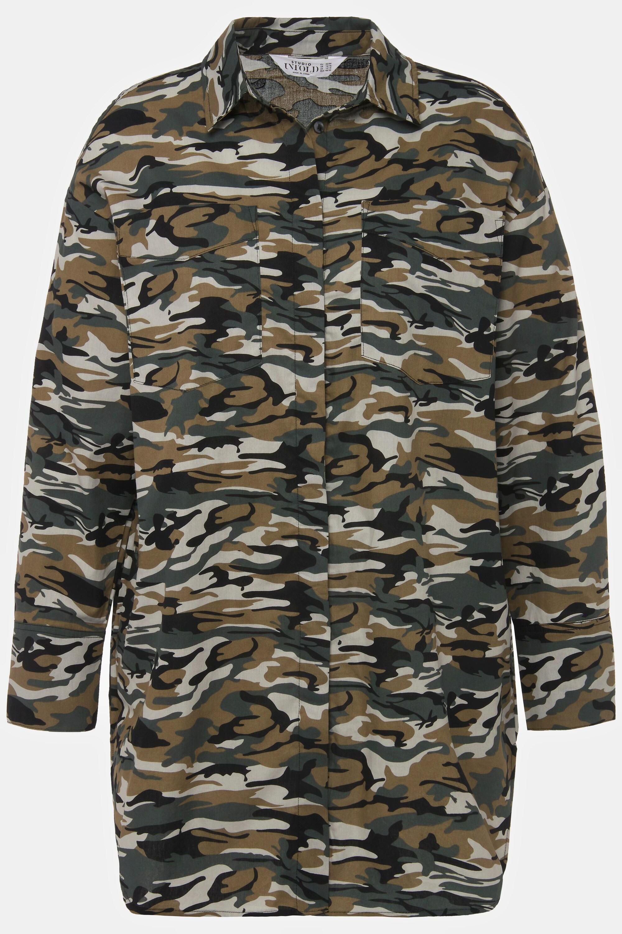 Studio Untold  Chemisier oversized, imprimé camouflage. Col chemise, manches longues. 